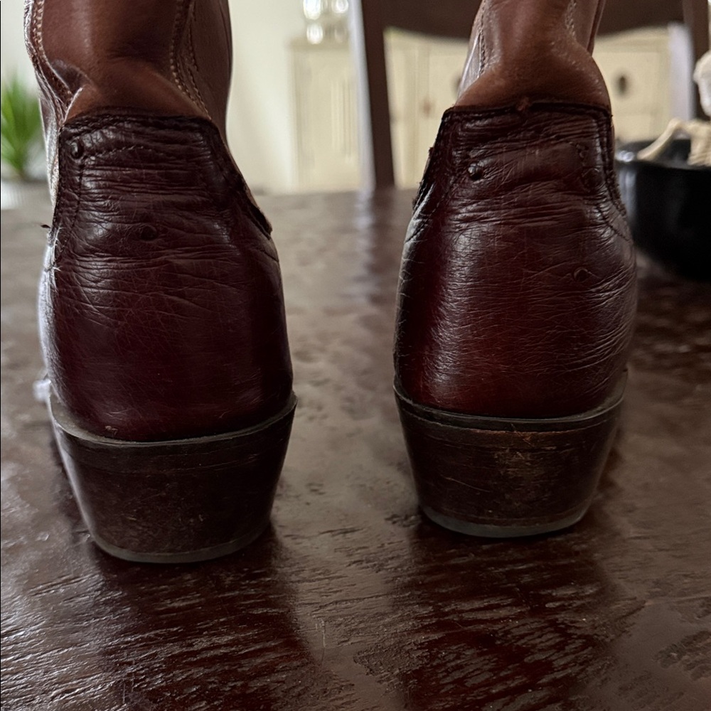 Women's Lucchese full Quill Ostrich Brown Western Boots - Picture 3 of 14